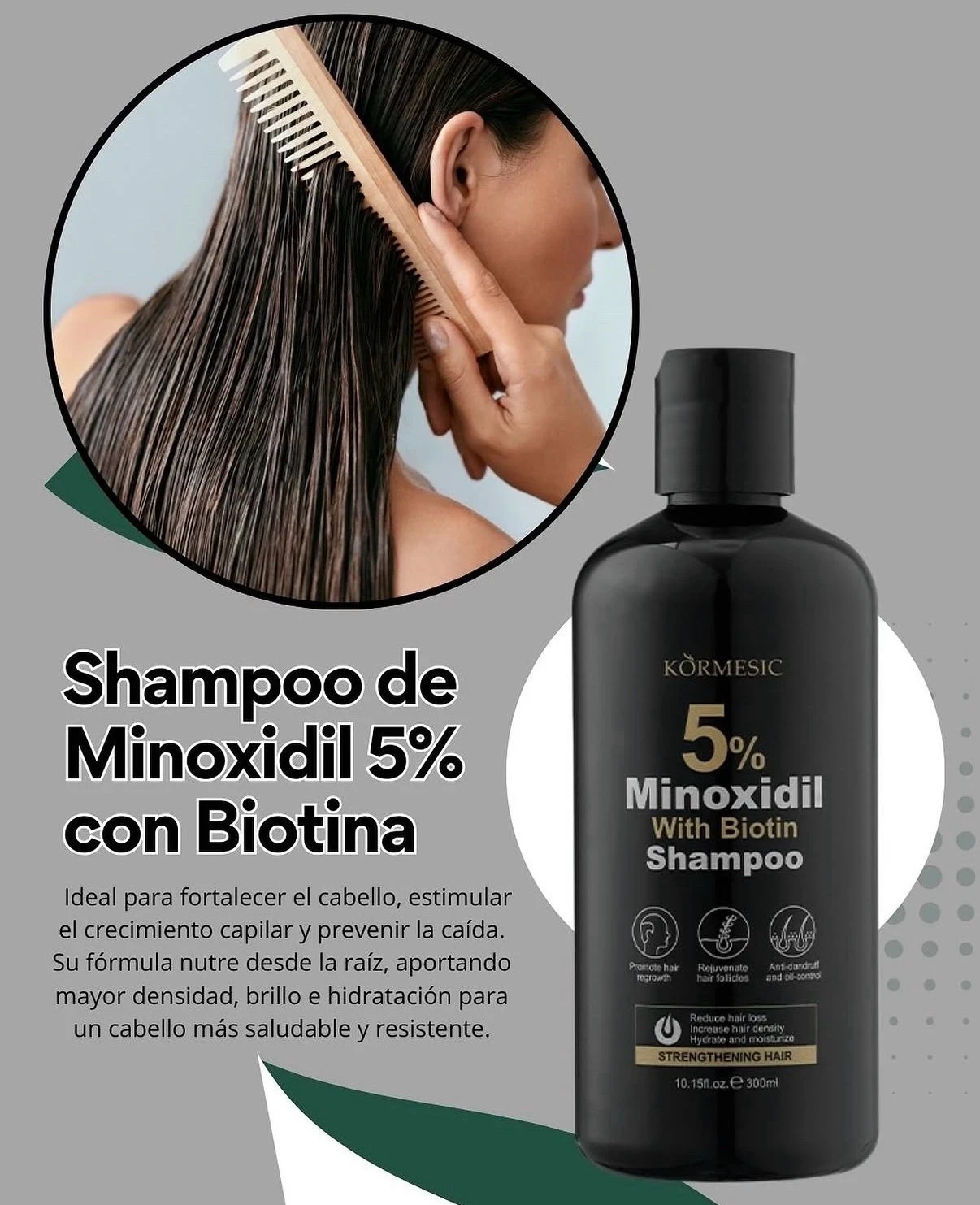 Shampoo con Minoxidil 5% y Biotina Kormesic 2