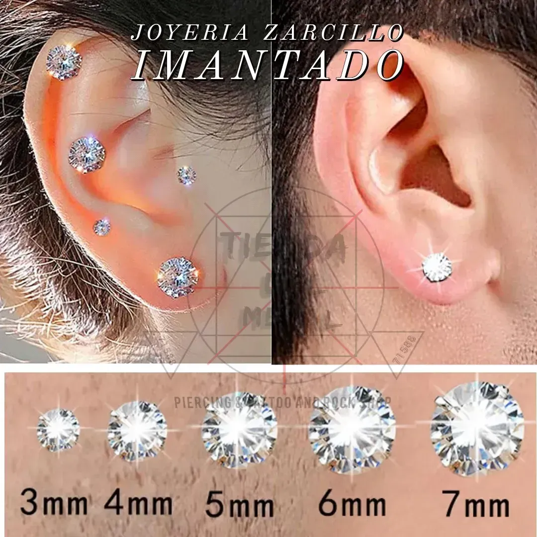 Zarcillos Imantados, Diamantes Traslúcidos, Acero  