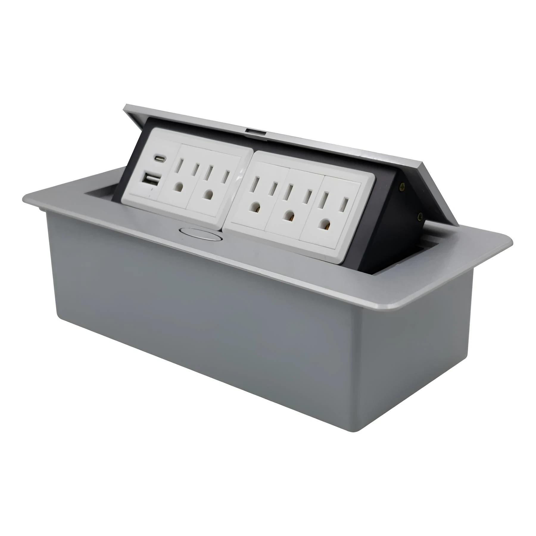 TOMACORRIENTE MESA QUINTUPLE + 2 USB A+C PLATEADO 2