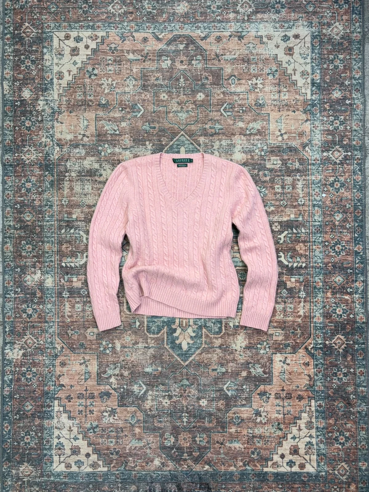 LAUREN RALPH LAUREN 100% CASHMERE CABLE-KNIT SWEATER 2