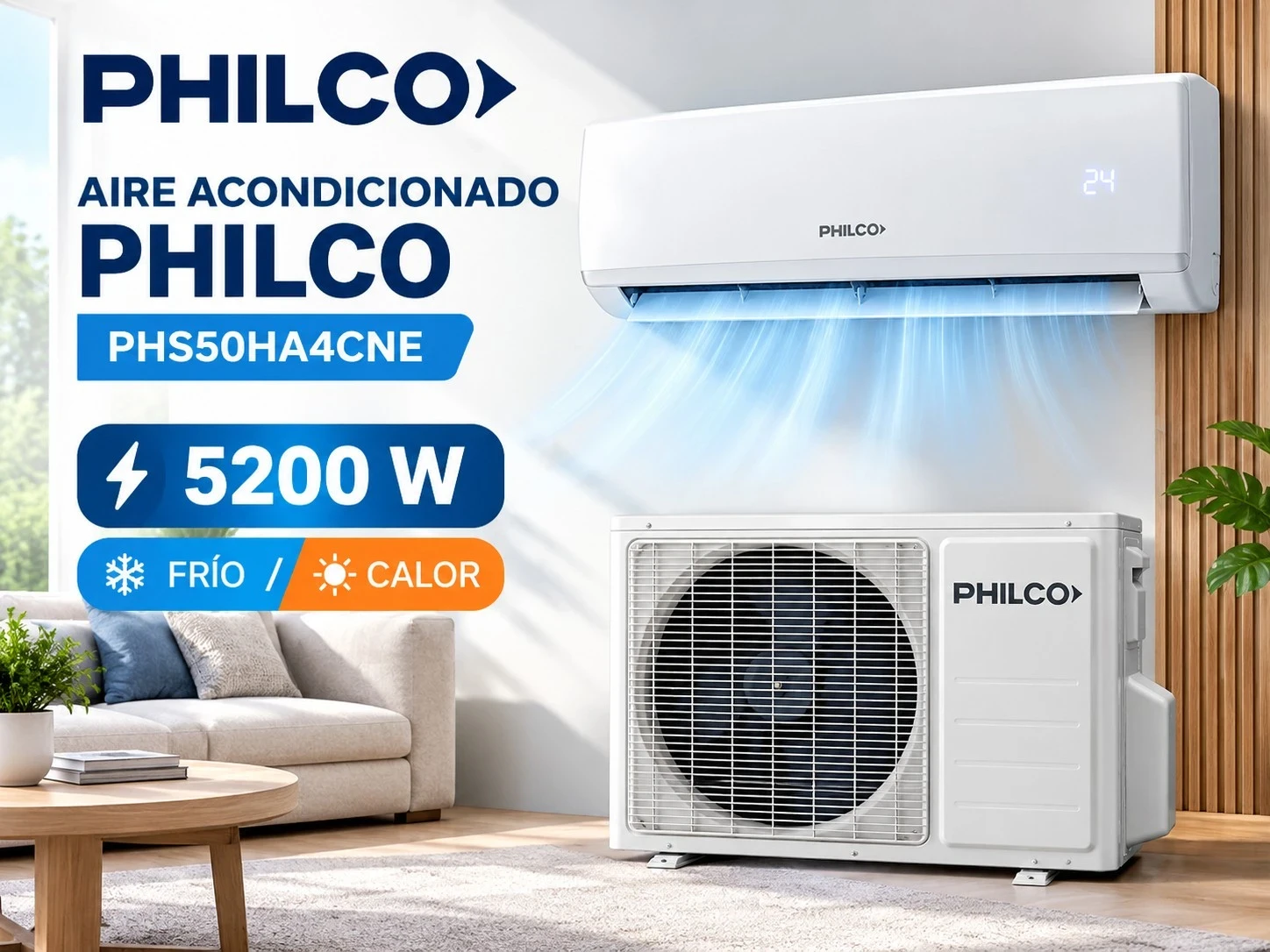 AIRE ACONDICIONADO PHILCO 5200W FRIO CALOR 