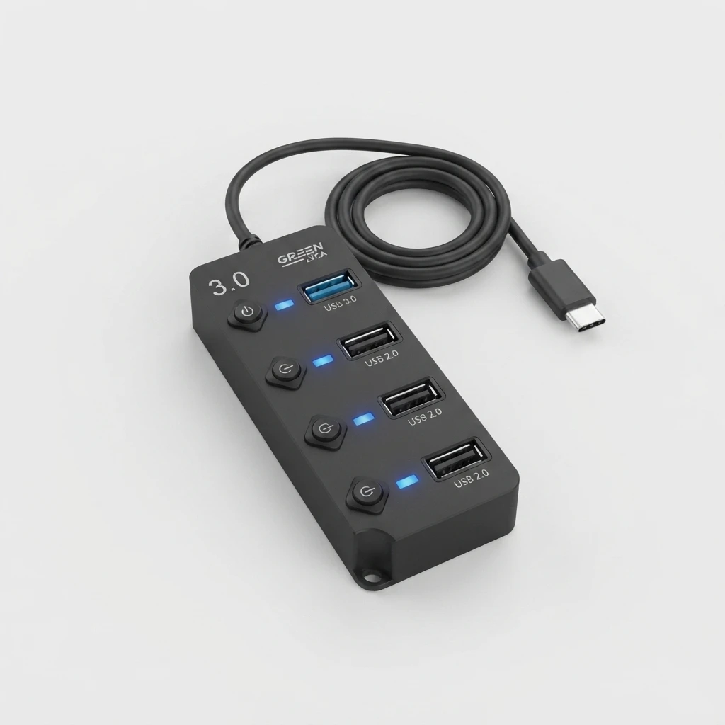 Hub USB 3.0 4 en 1 Green Lyca GL69657 | Electrónica Joma