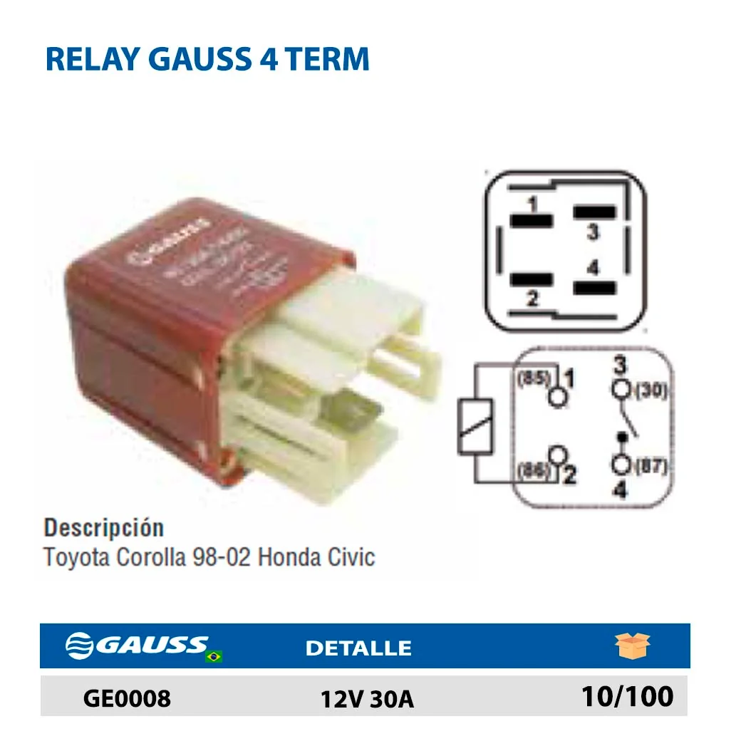 RELAY GAUSS 4 TERM 12V 30A