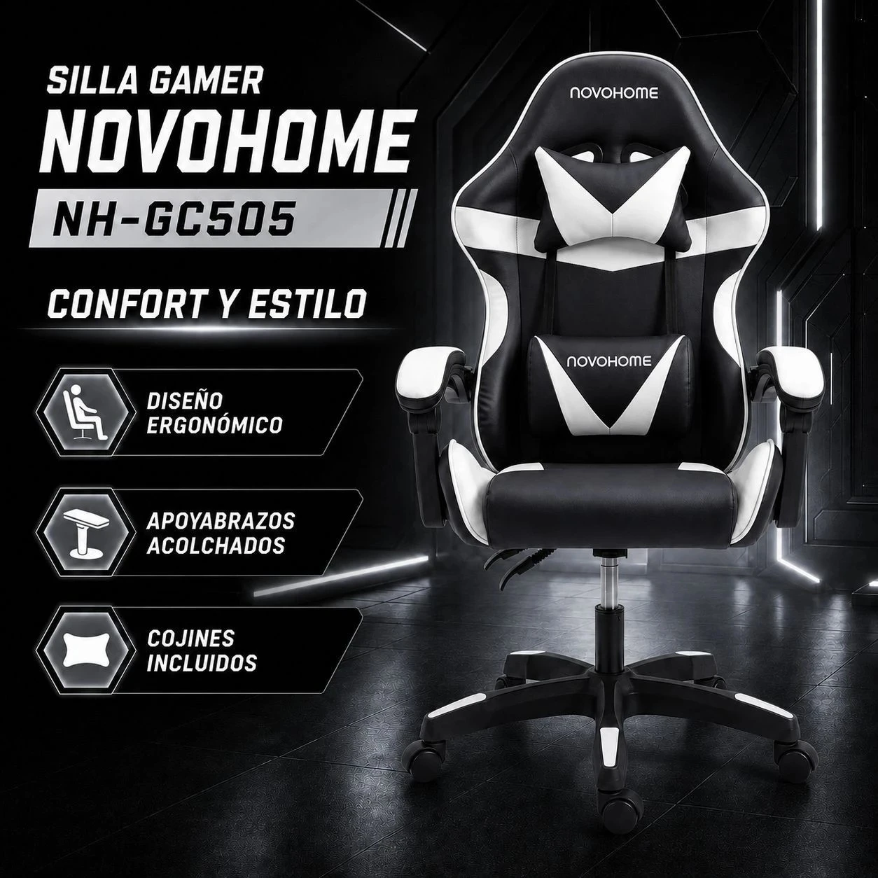 SILLA GAMER NOVOHOME RESPALDO RECLINABLE