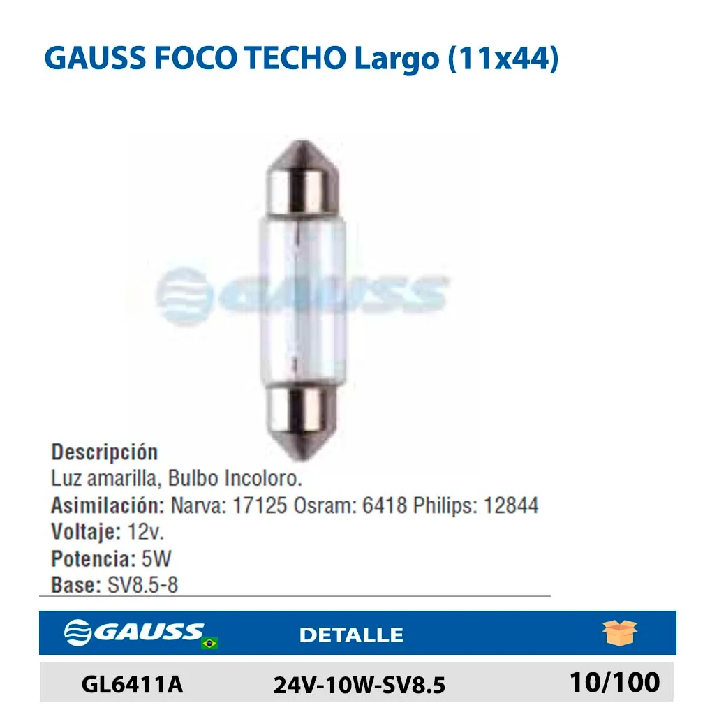 GAUSS FOCO TECHO Largo (11x44) 24V-10W-SV8.5