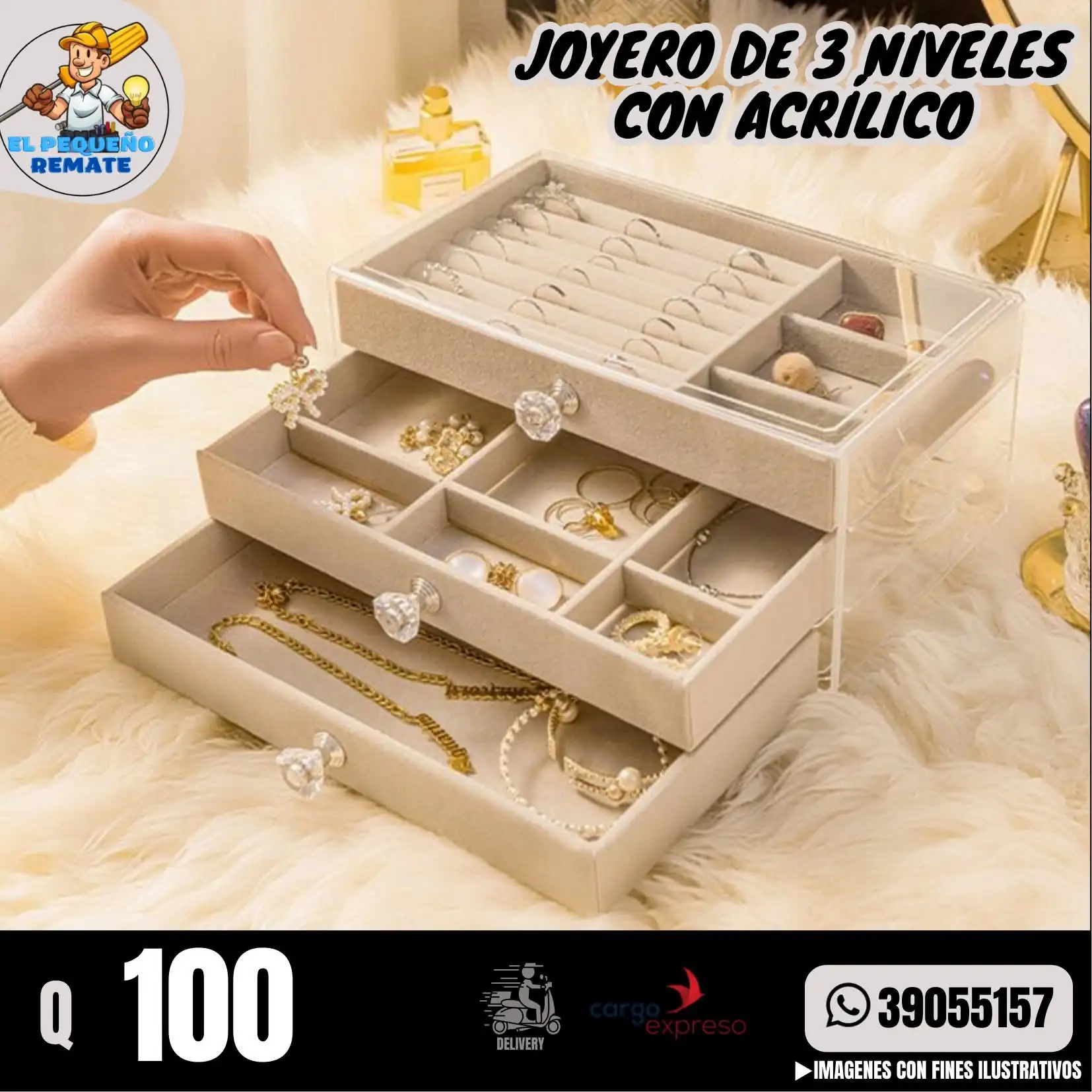 JOYERO DE 3 NIVELES VON ACRÍLICO 