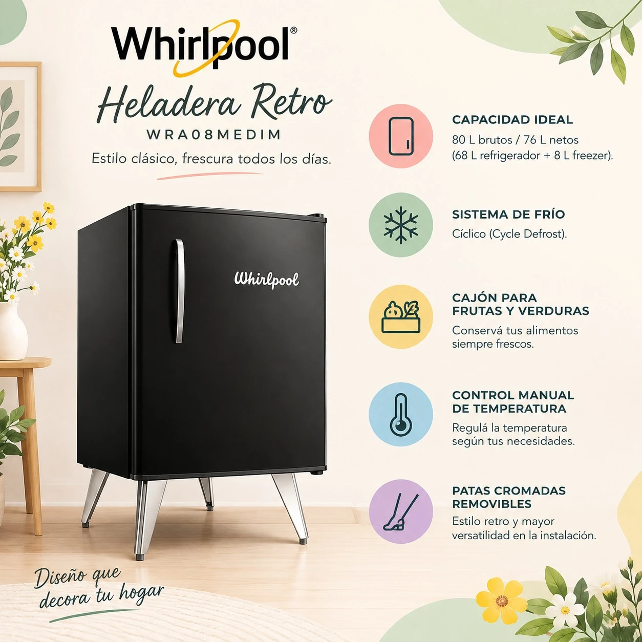 HELADERA RETRO DE WHIRLPOOL! WRA08MEDIM 