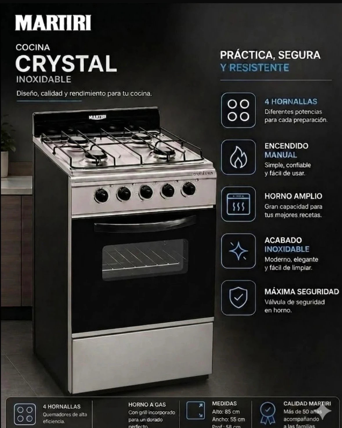 COCINA MARTIRI MULTIGAS INOX