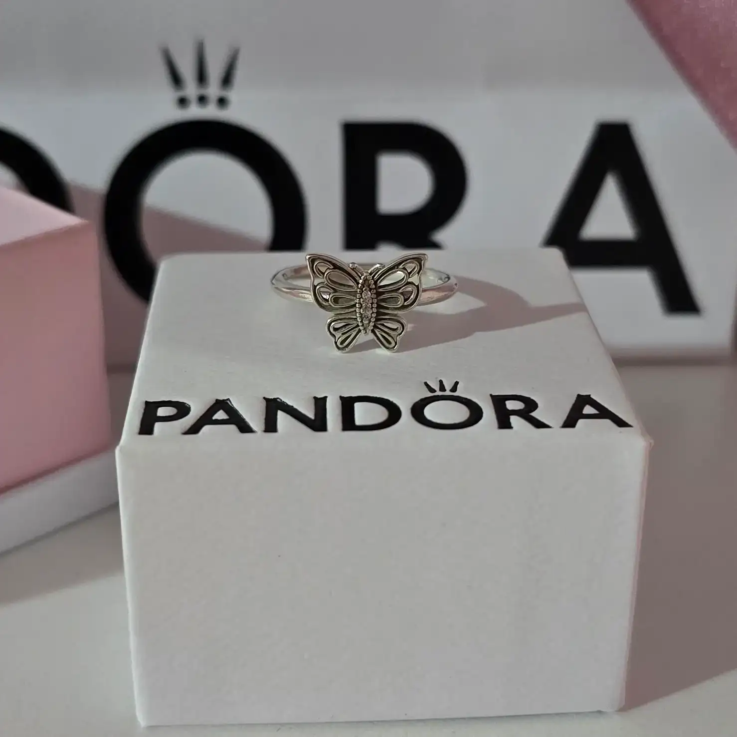 Pandora Silver & Zirconia Vintage Butterfly Ring  2