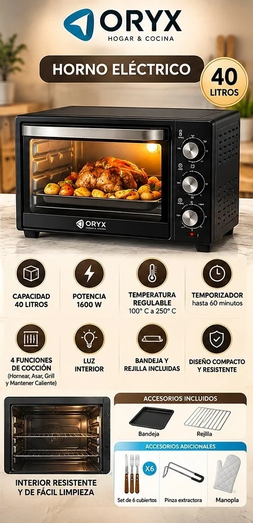 HORNO ELECTRICO ORYX 13L *CONSULTAR DISPONIBILIDAD CON EL VENDEDOR*
