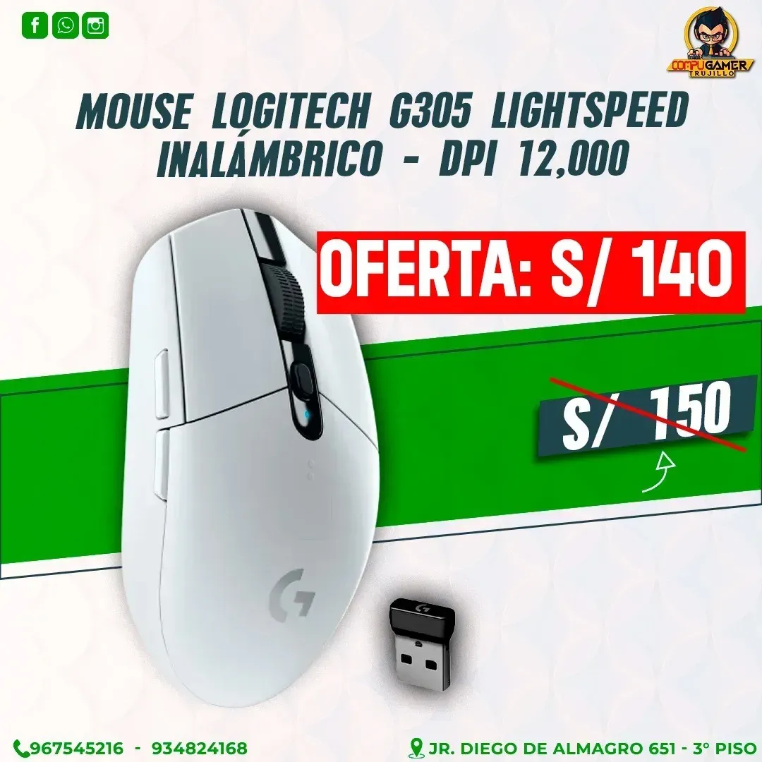 MOUSE INALÁMBRICO GAMER G305 LIGHTSPEED WHITE