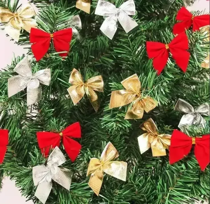Moño navideño rojo terciopelo 12 piezas 4