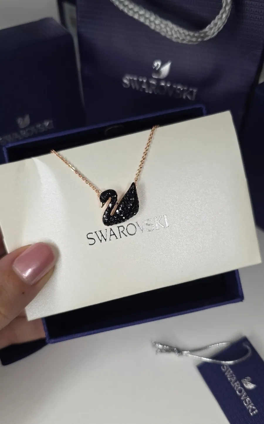 swarovski black Swan rose gold necklace  4