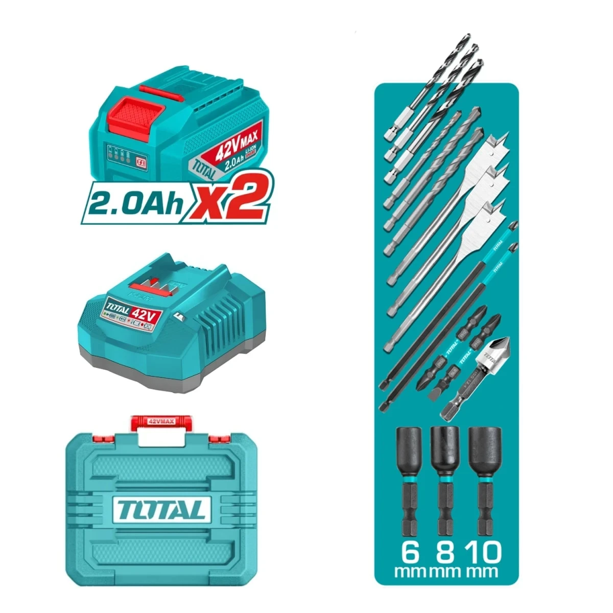 TIDLI429982 Taladro percutor 99nm + 2 batería y cargador 42v total 3