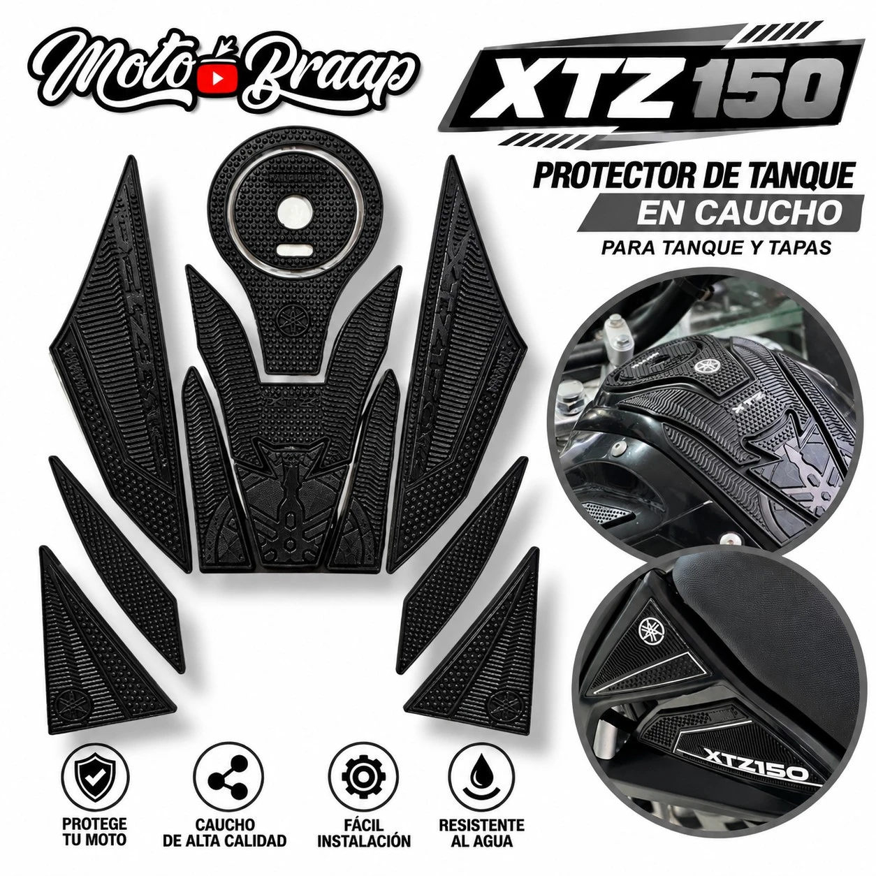 XTZ 150 Protector de tanque caucho negro