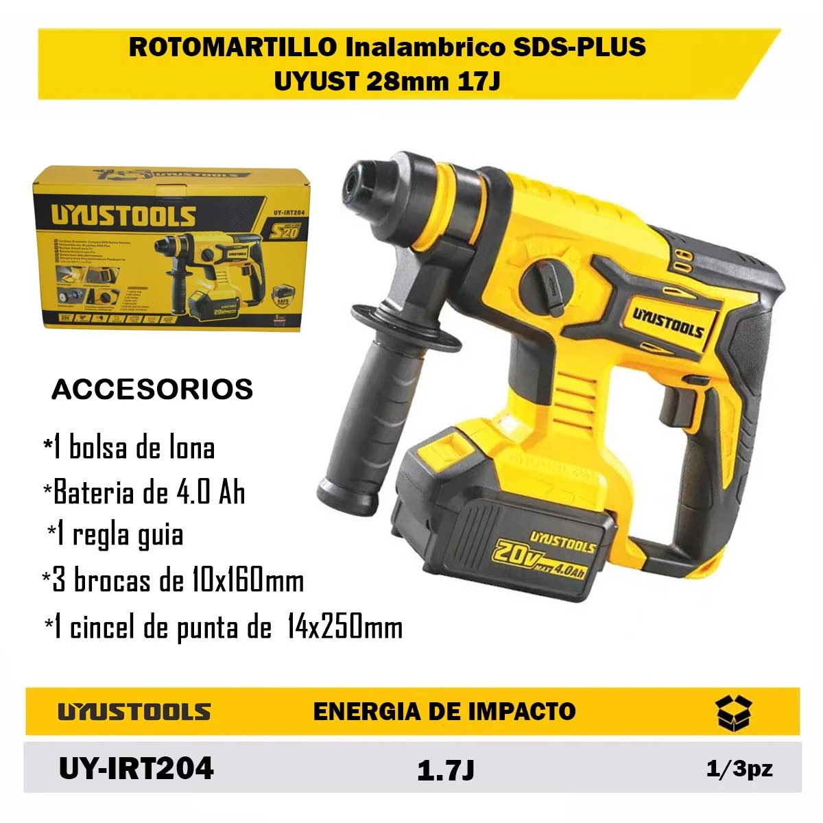 ROTOMARTILLO Inalambrico SDS-PLUS UYUST 28mm 17J