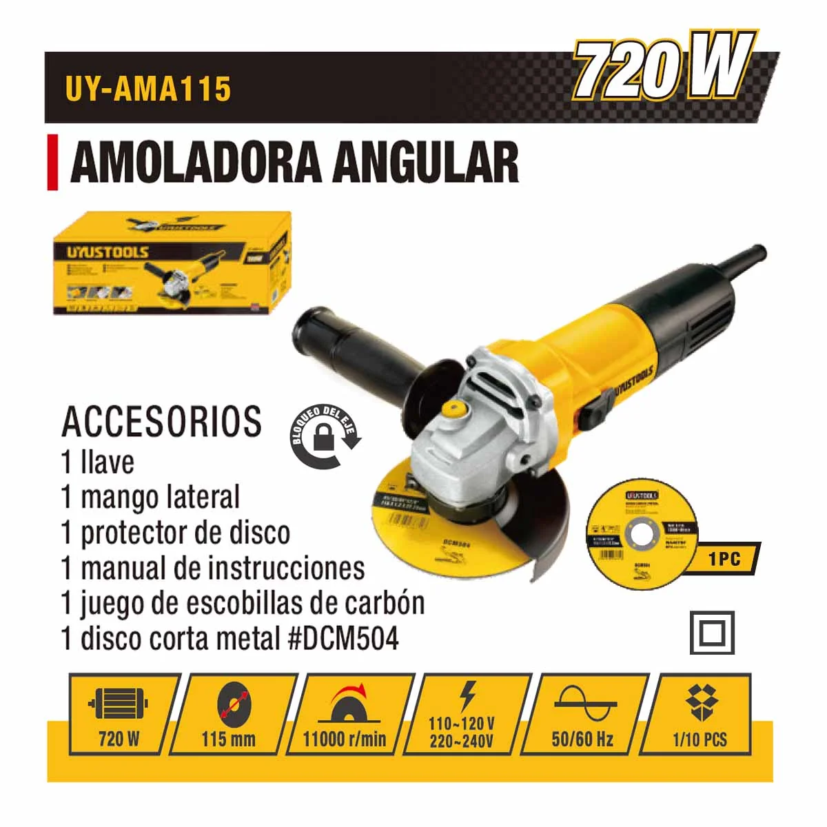 AMOLADORA UYUST 4.5" 115 MM-720W