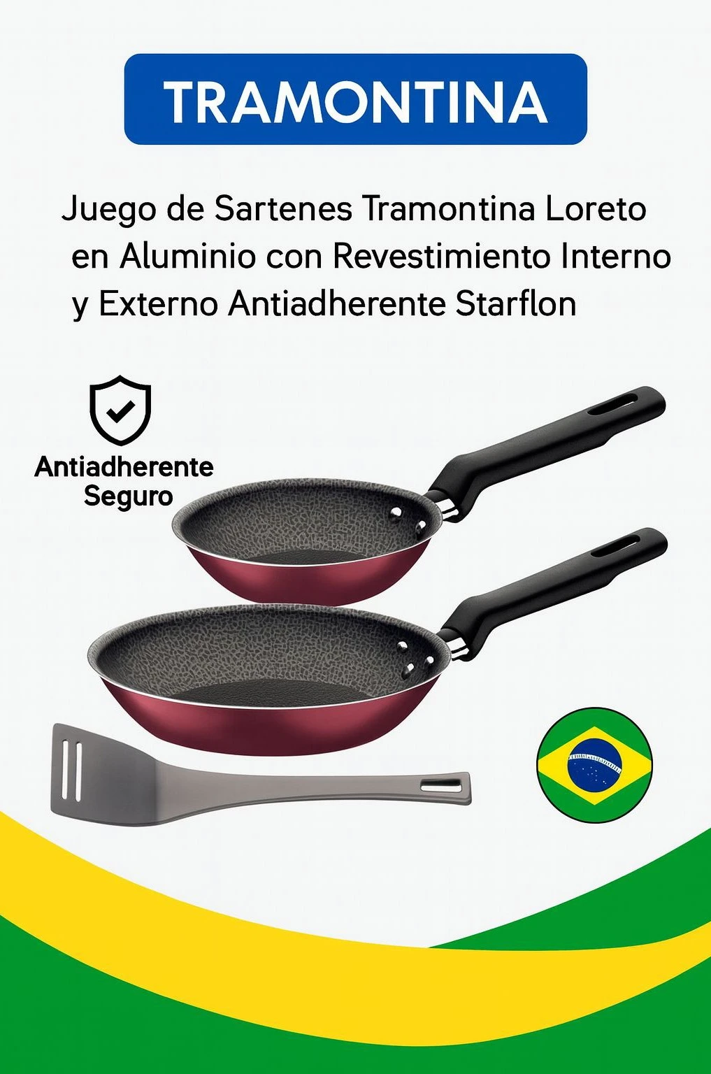 JUEGO SARTÉN TRAMONTINA*  _KIT x3 LORETO_  2 sartén + 1 espátula 