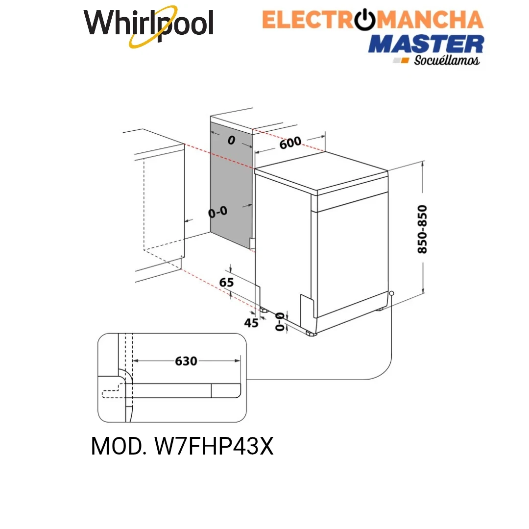 LAVAVAJILLAS WHIRLPOOL W7FHP43X INOX 3 BANDEJA CLASE C 10
