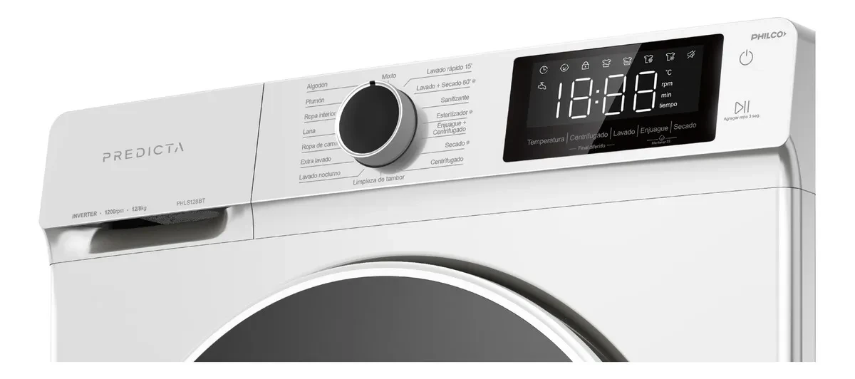 LAVASECARROPAS PHILCO INVERTER PHLS128BT CARGA FRONTAL 12KG/8KG 1200 RPM BLANCO 2