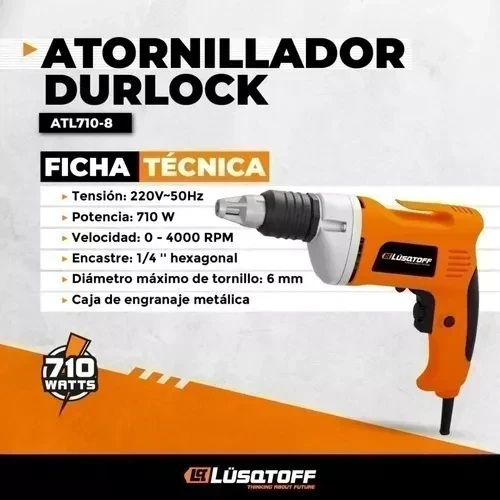 Atornillador Lüqstoff ATL710-8 6mm c/tope para durlock 