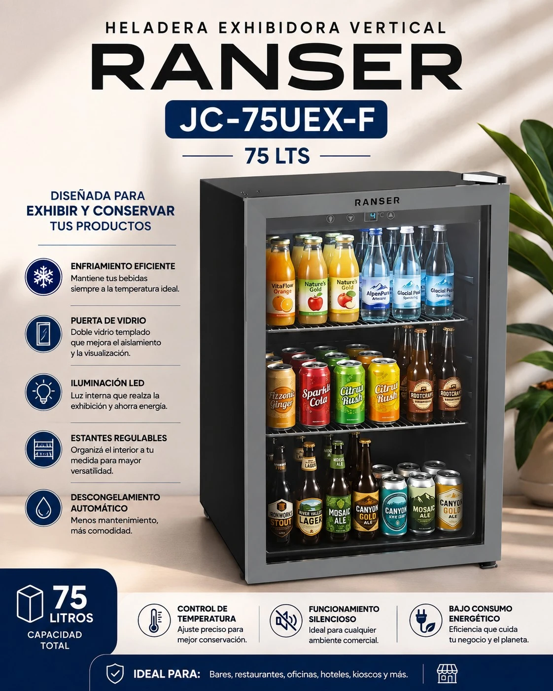 HELADERA EXHIBIDORA VERTICAL RANSER JC-75UEX-F 75LTS ‼️SOLO POR PEDIDOS ‼️ 