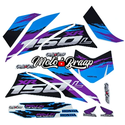 XR 150 L Calcomanias 2025 chispas morado negro celeste