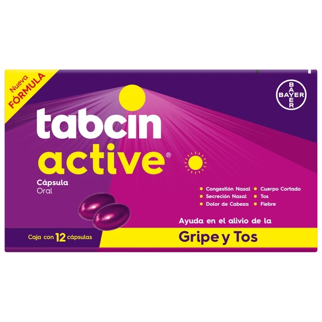 Tabcin Active Rápido Alivio para las Molestias de la Gripe y Tos, 12 Cápsulas