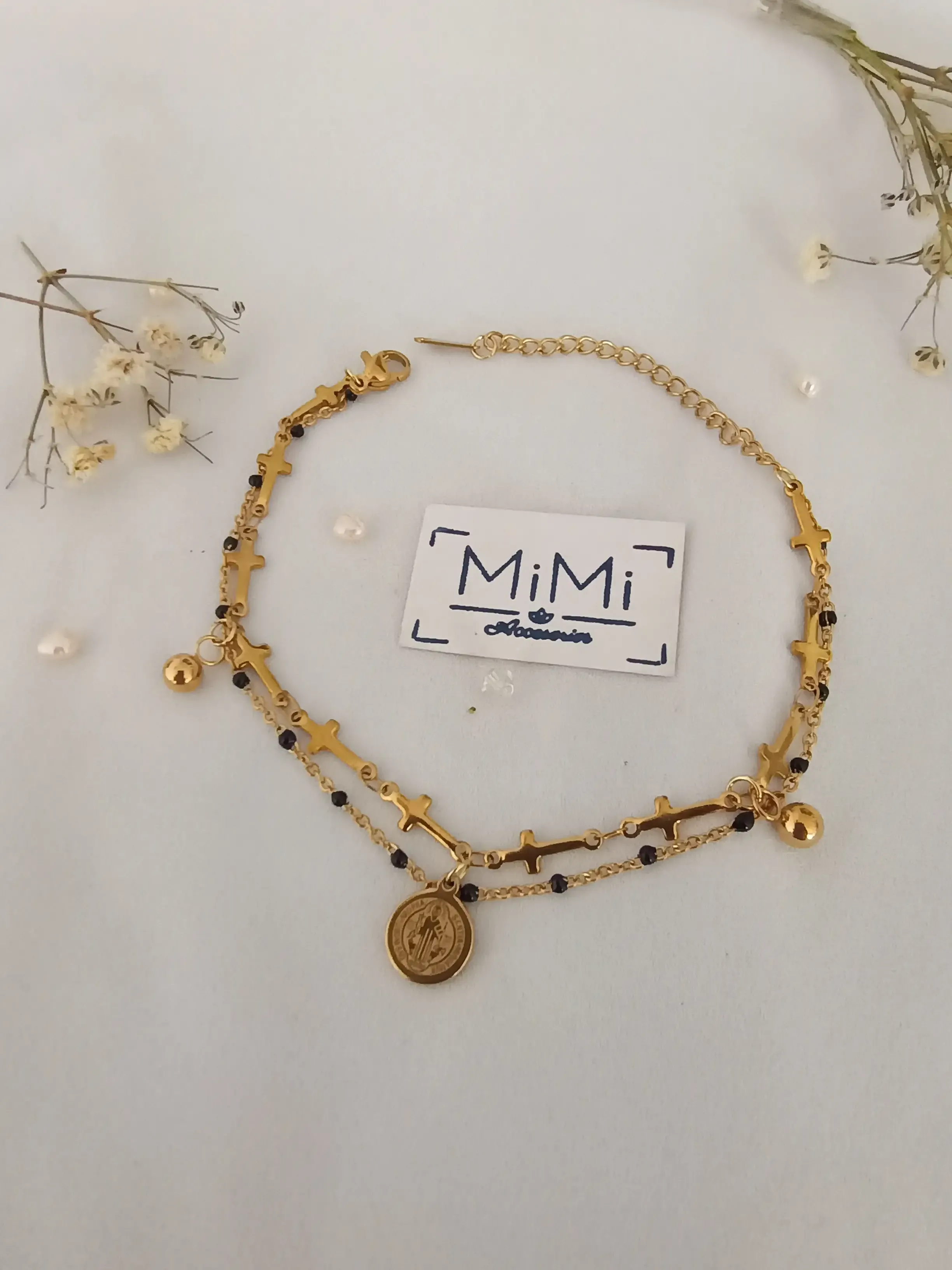 Pulsera doble san Benito acero inoxidable 