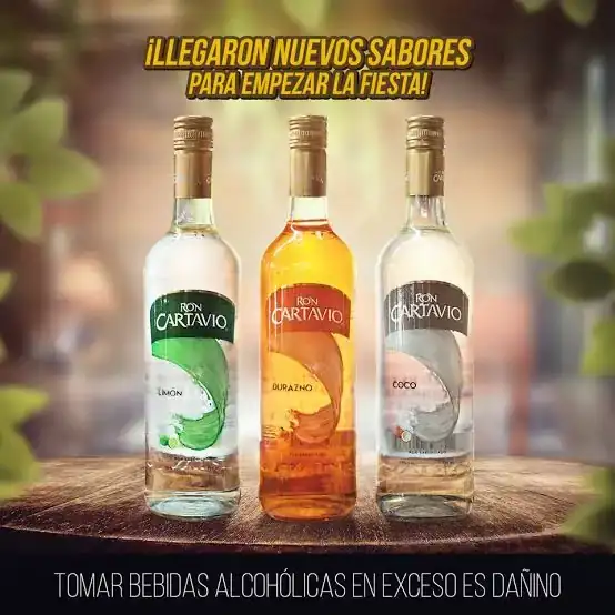 Ron CARTAVIO  Botella 750ml sabores limon, durazno, coco 