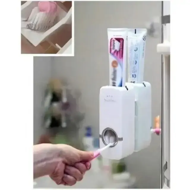 Dispenser Pasta Dental Porta Cepillo 2 En 1 Soporte Dientes 2