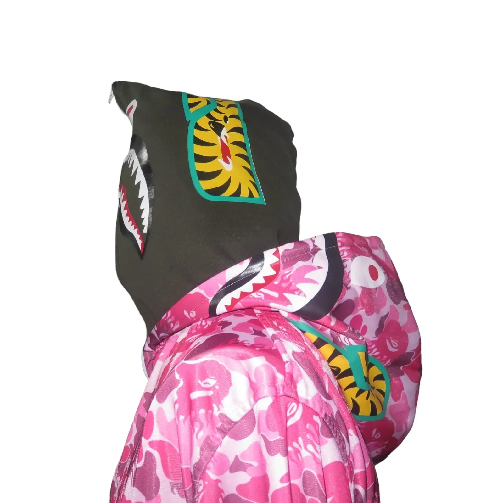 Chamarra doble gorro shark rosa moteada 7