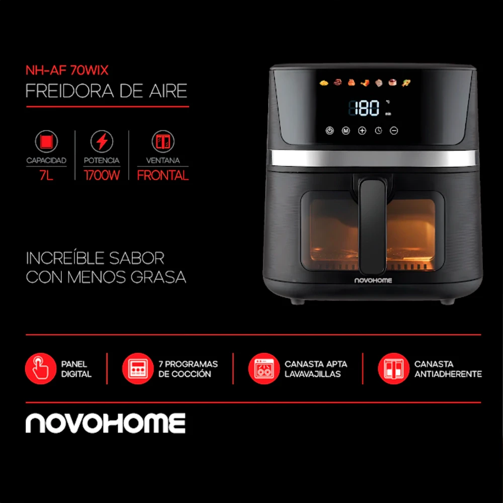 FREIDORA DE AIRE NOVOHOME 7LTS DIGITAL C/VISOR