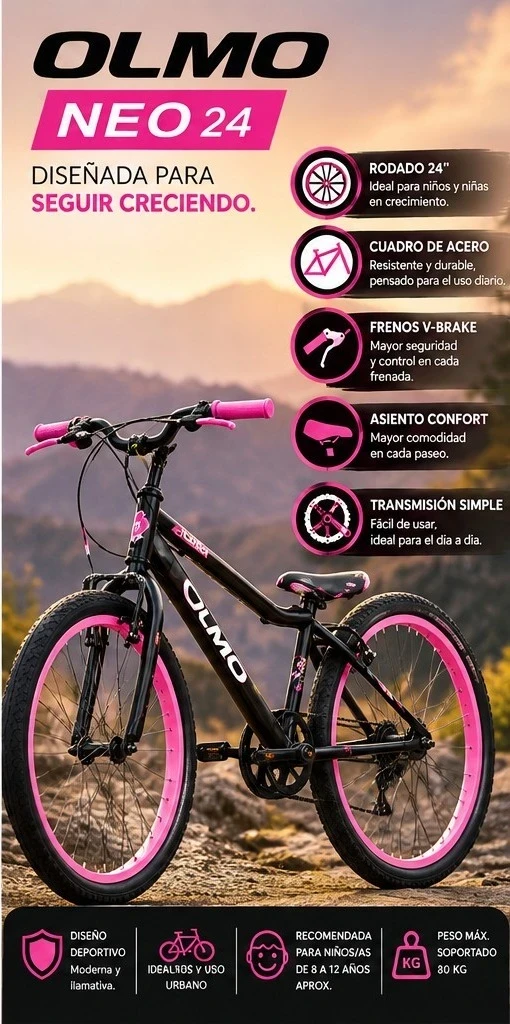 BICICLETA OLMO NEO 24 ROSA *CONSULTAR DISPONIBILIDAD CON EL VENDEDOR*