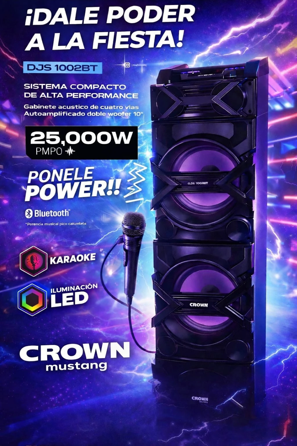 Parlante Portátil Crown Mustang Djs-1002bt 25000w