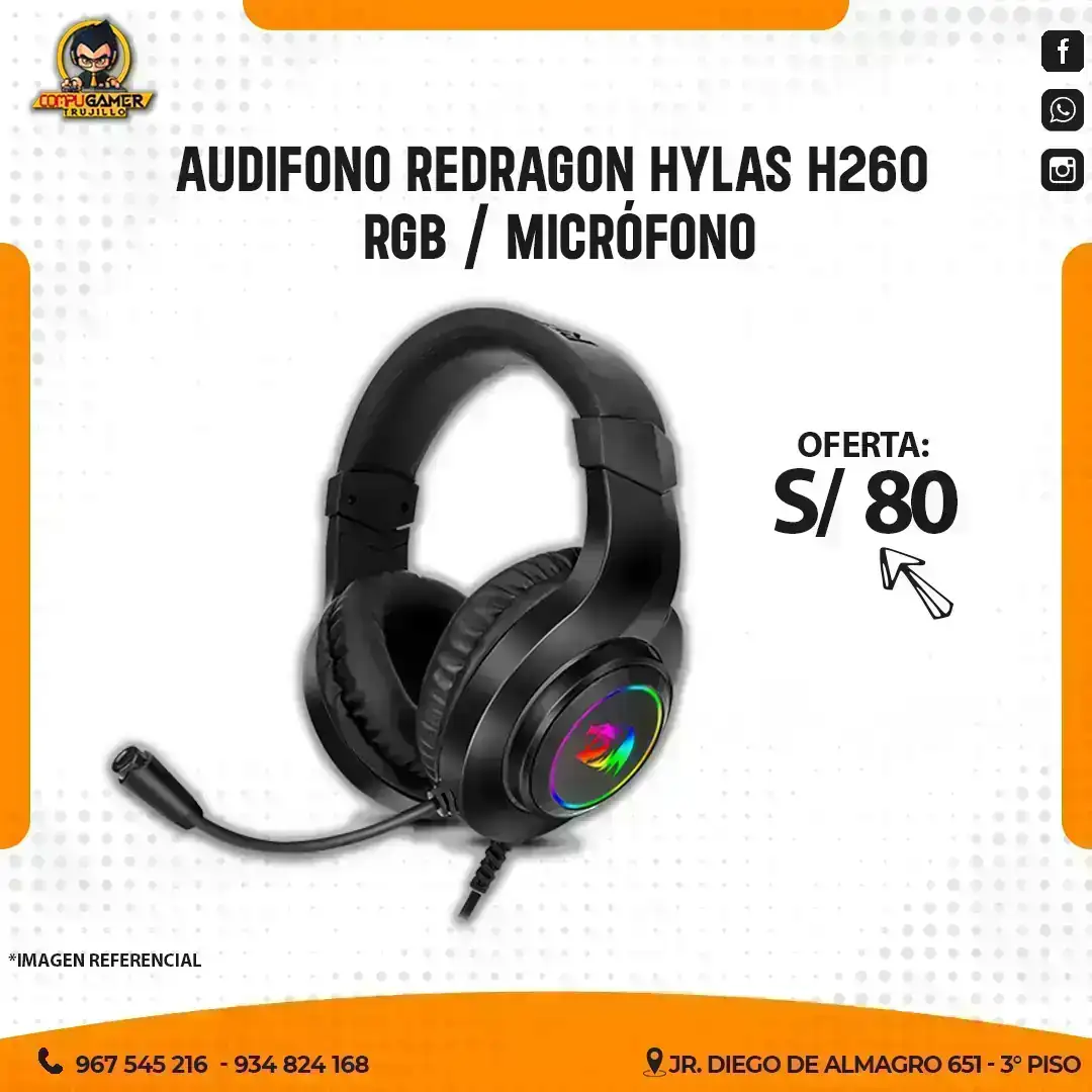 AUDÍFONOS GAMER CON MICRÓFONO HYLAS H260-RGB BLACK