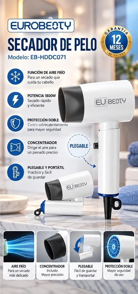 SECADOR DE PELO EUROBEAUTY EB-HDDC071 *CONSULTA DISPONIBILIDAD CON EL VENDEDOR*