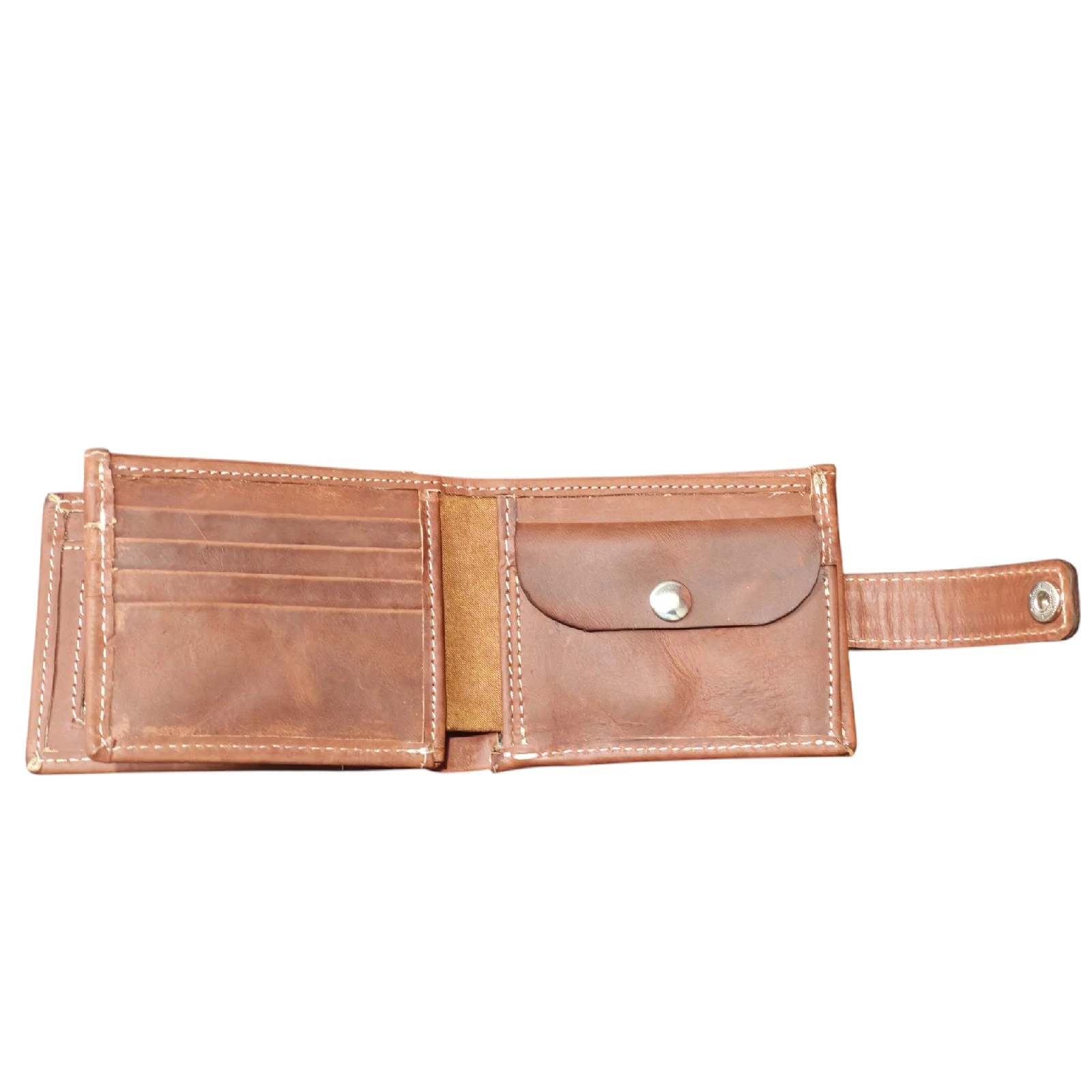 Billetera bifold cuero cafe crazy con cierre de broche  2
