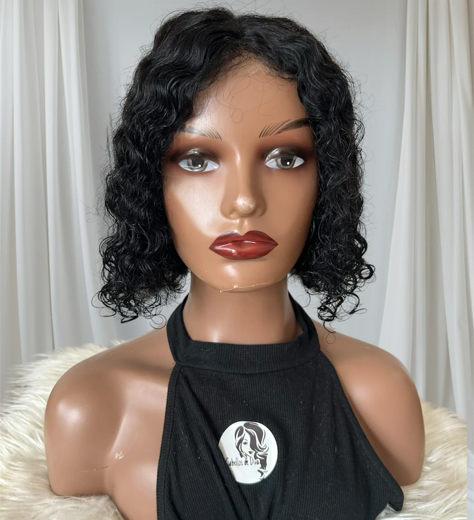 Peluca Rizada  glueless,10” pulgadas, frontal 4x4 2