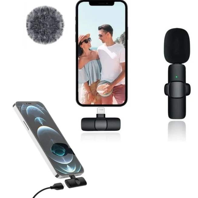 Microfono Inalambrico Solapero Para Celular Para iPhone Lightning Con Filtro / Con Puerto De Carga 