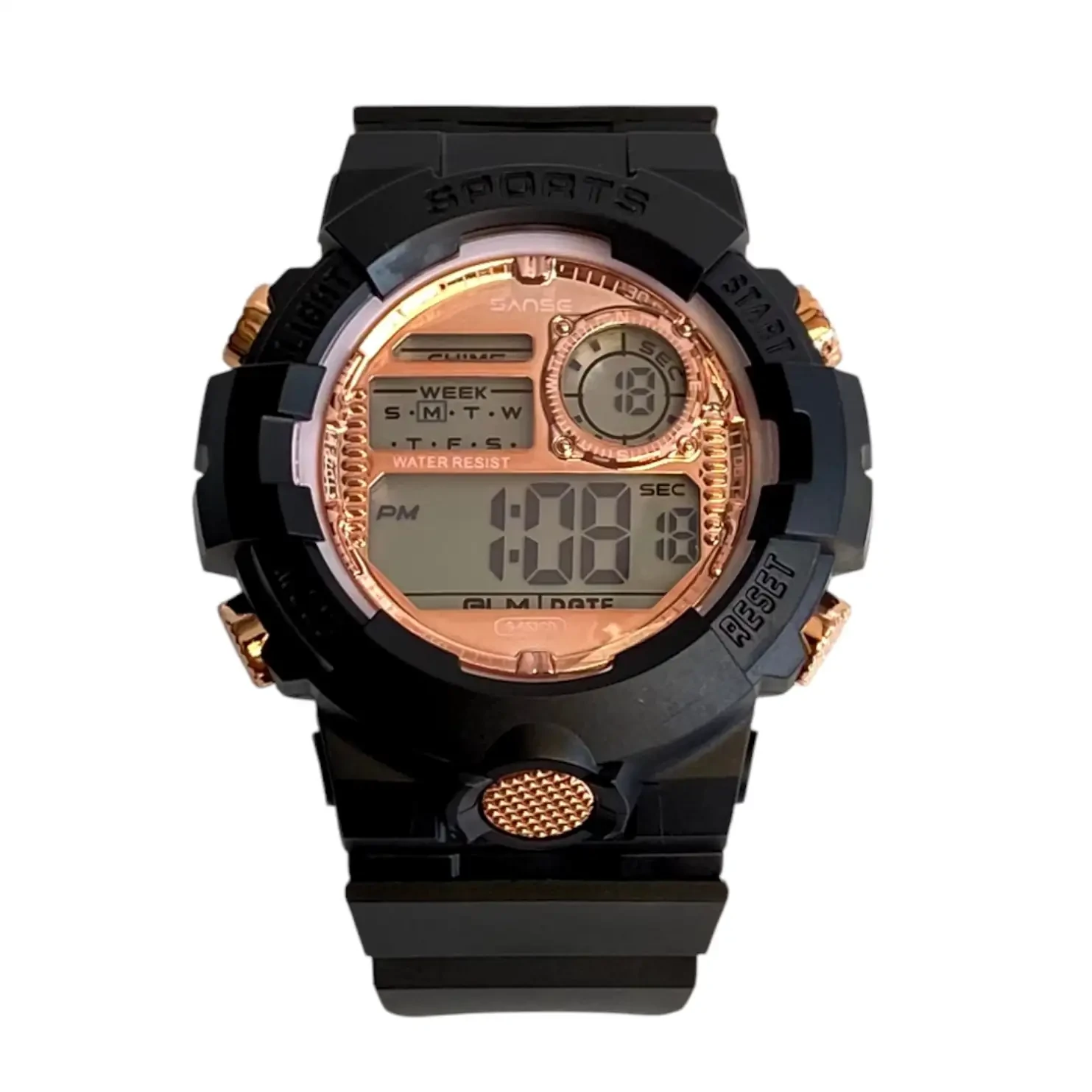 Reloj Deportivo Digital Sumergible Negro Oro Rosa 2