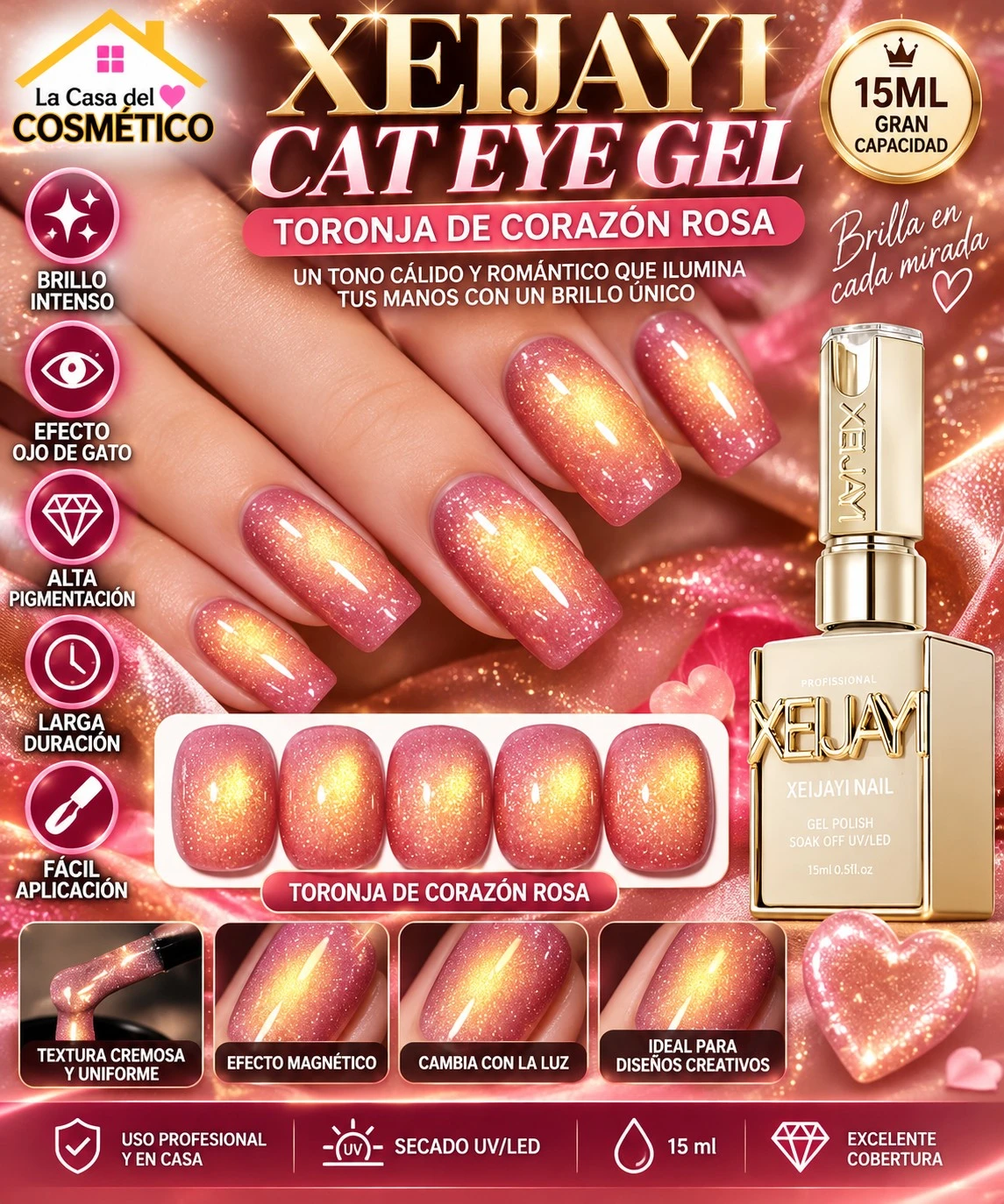 xeijayi esmalte ojo de gato toronja de corazon rosa