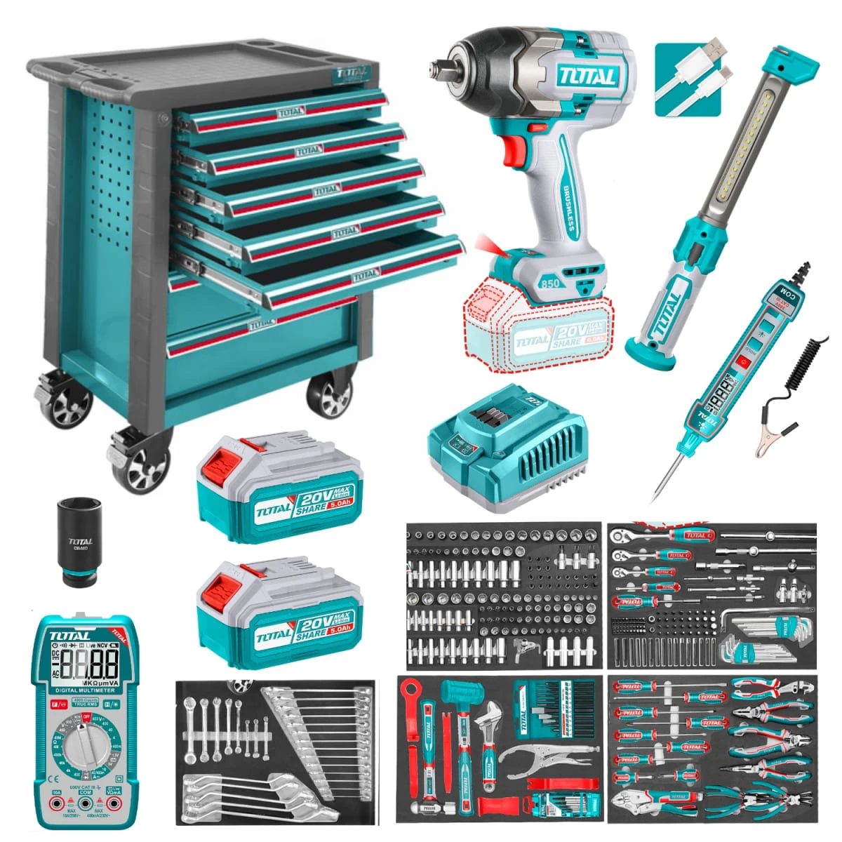 THPTCS83692 Gabinete metalico 7 cajones + llave de impacto 850nm + 369 herramientas total  9