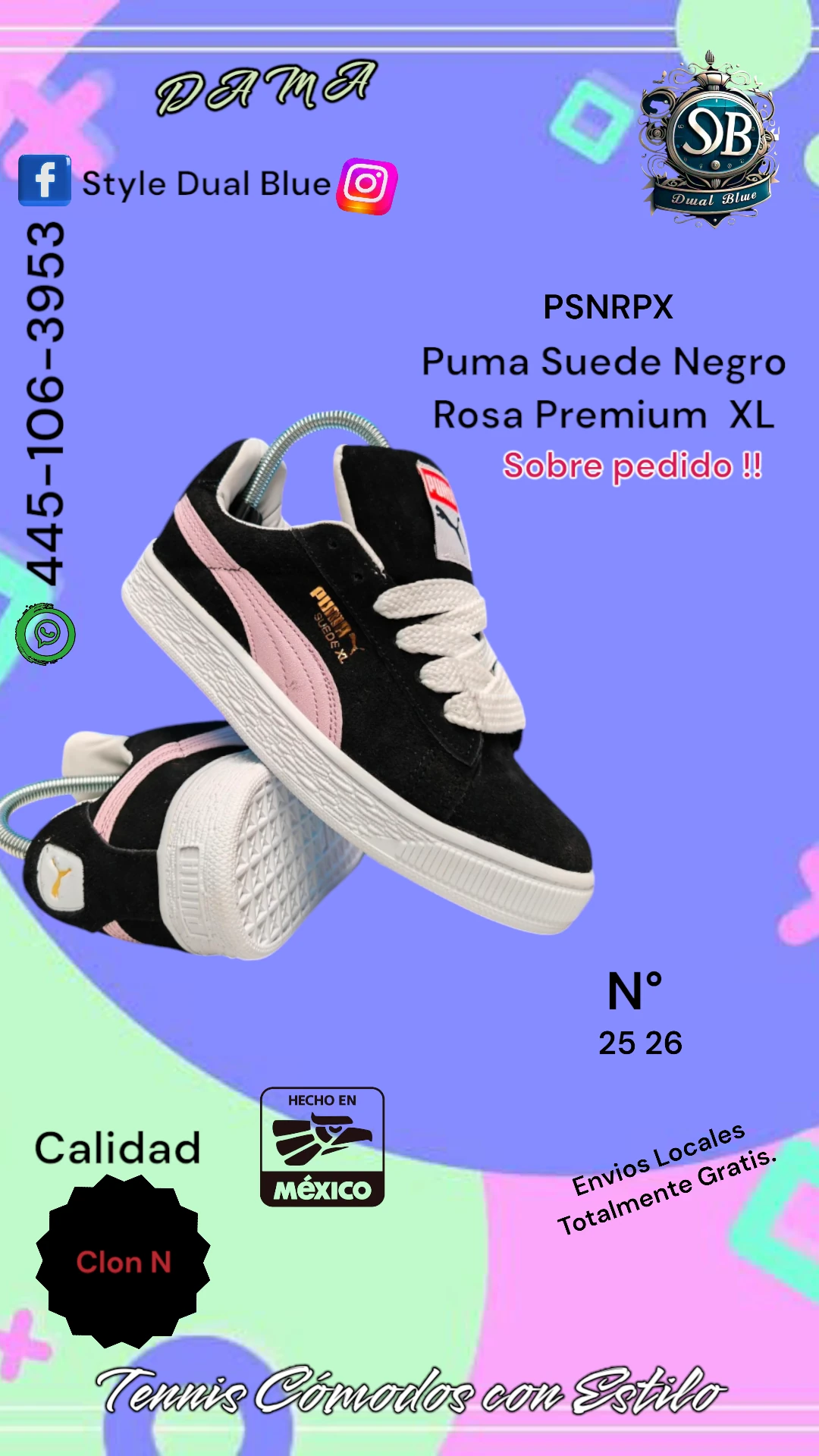 Puma Suede Negro Rosa Premium XL