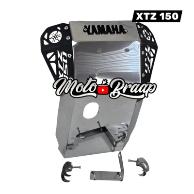 AC XTZ 150 PECHERA PROTECTOR MOTOR XTZ 150 3D CROMO CON ALETAS Y LOGO NEGRO URUS PR1283-01