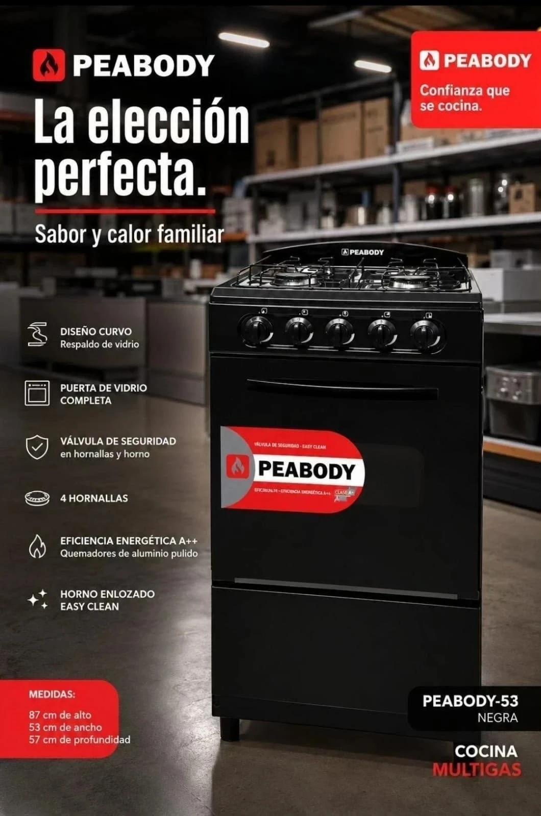 COCINA PEABODY -53 NEGRA Multigas Sp84-3h black