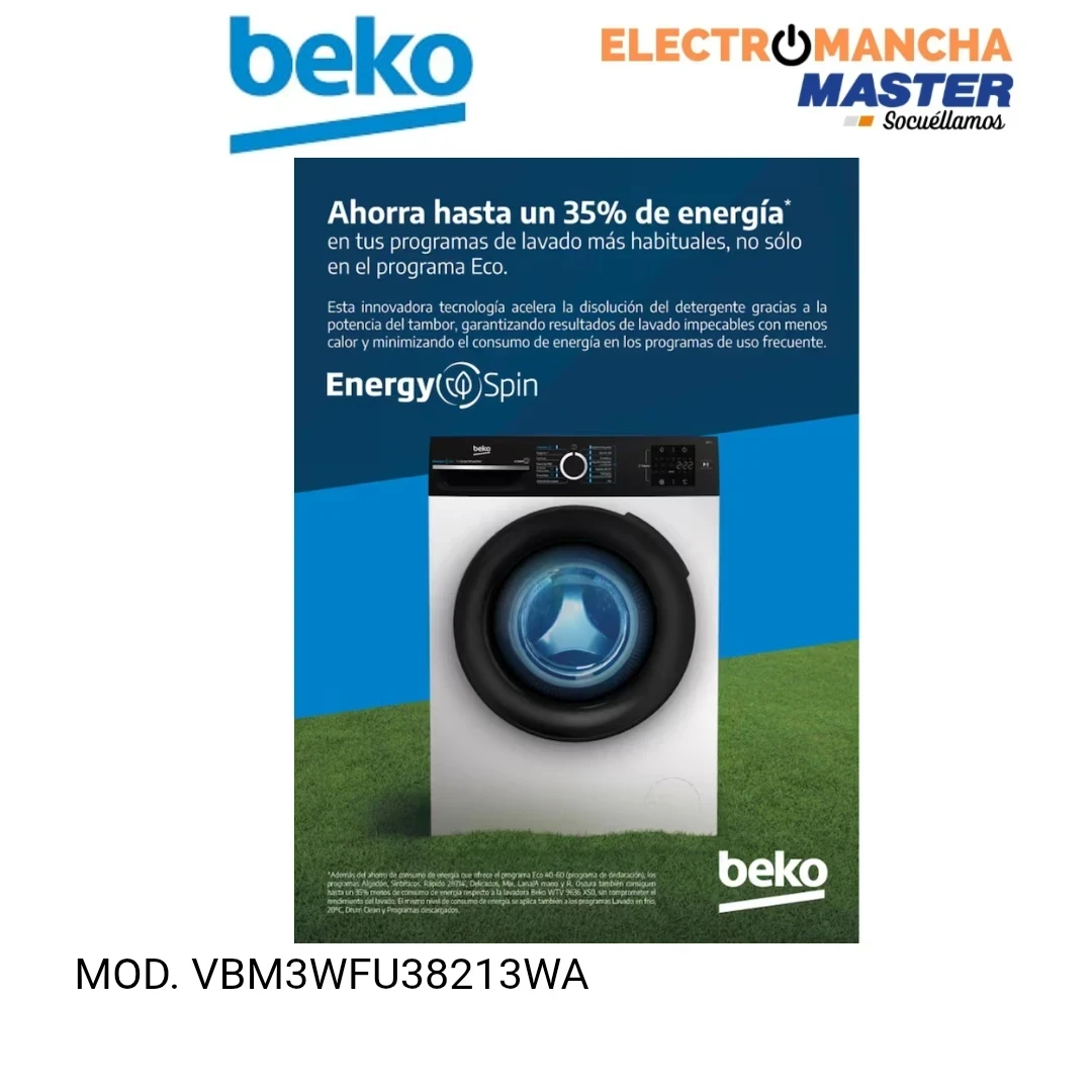 LAVADORA BEKO VBM3WFT38213WA 8 KILOS 1200 RPM. A 9
