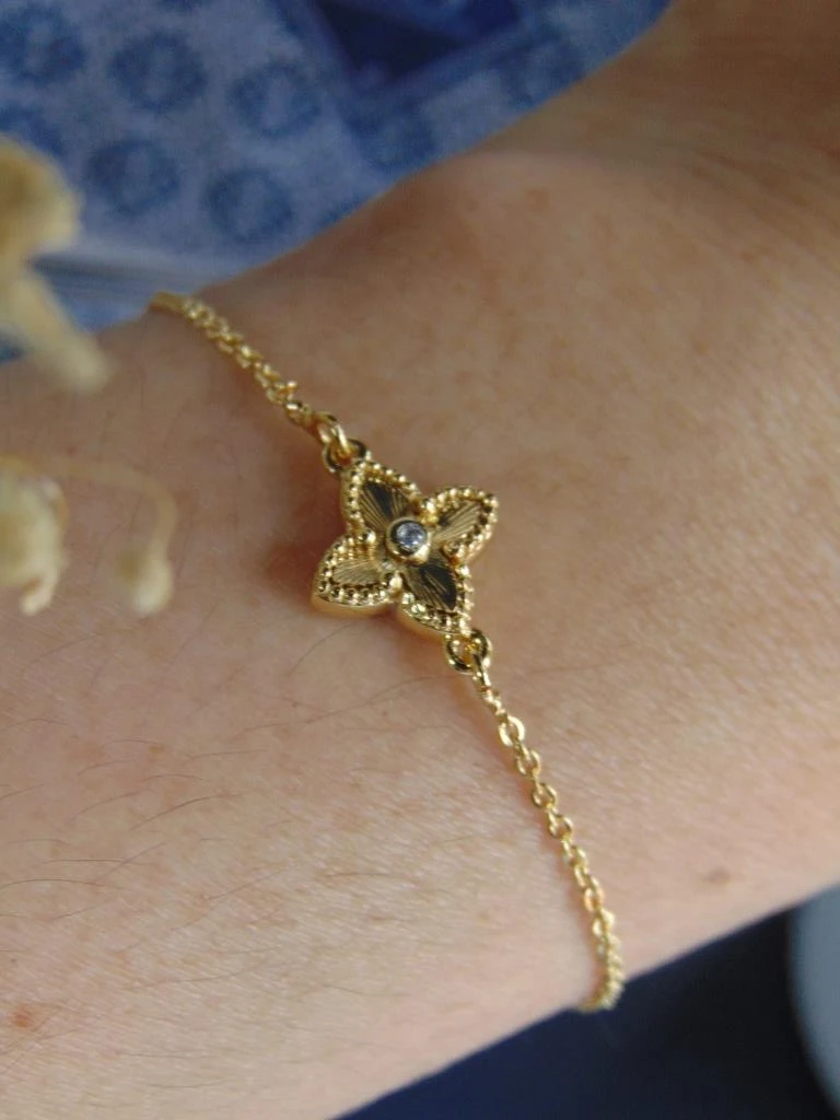 PULSERA RODIO DOR TREBOL DIAMANTAD0 1CM | 15CM LARGO + EXTENSOR 2
