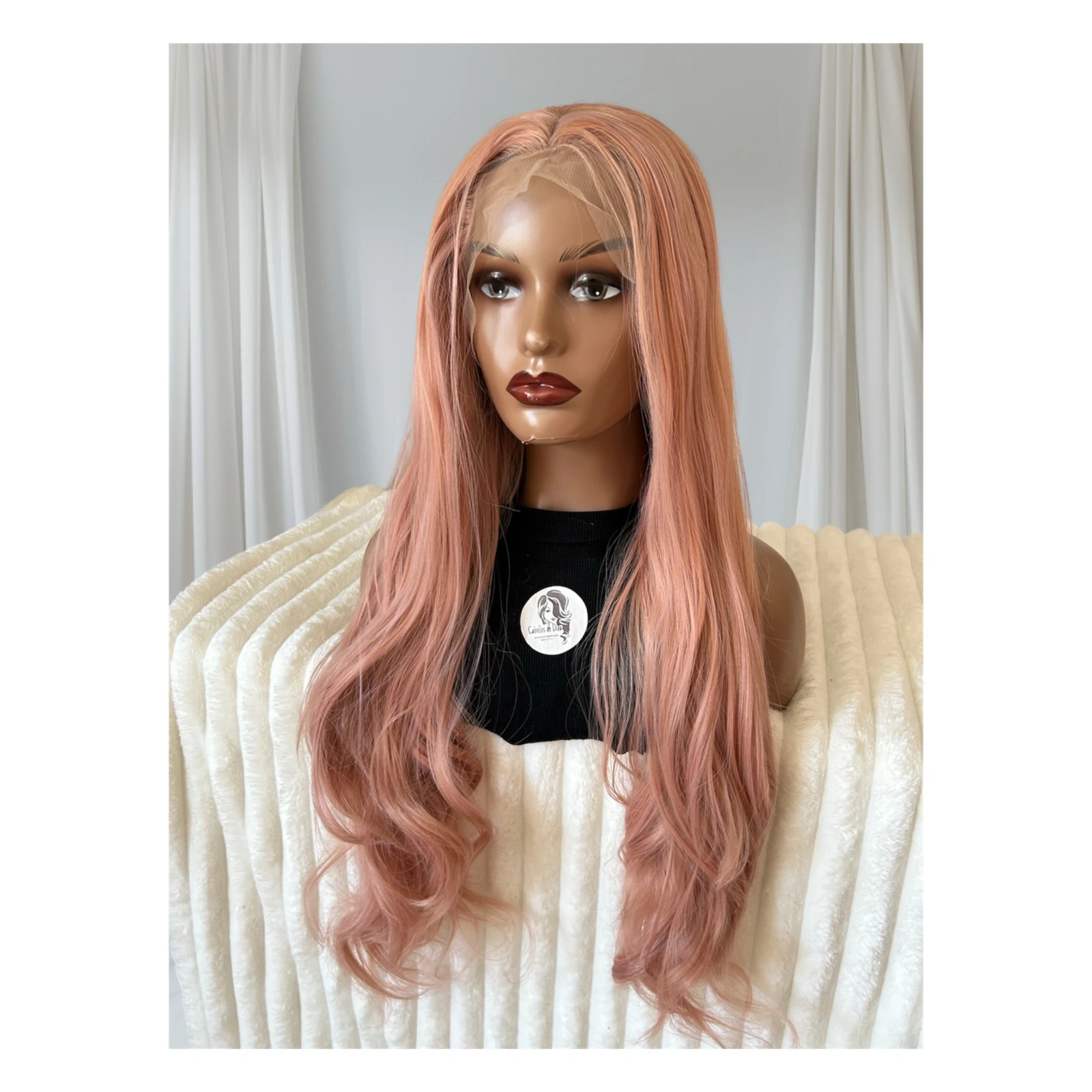 Peluca semi natural oro rosa de 30 pulgadas, frontal 13x4  3