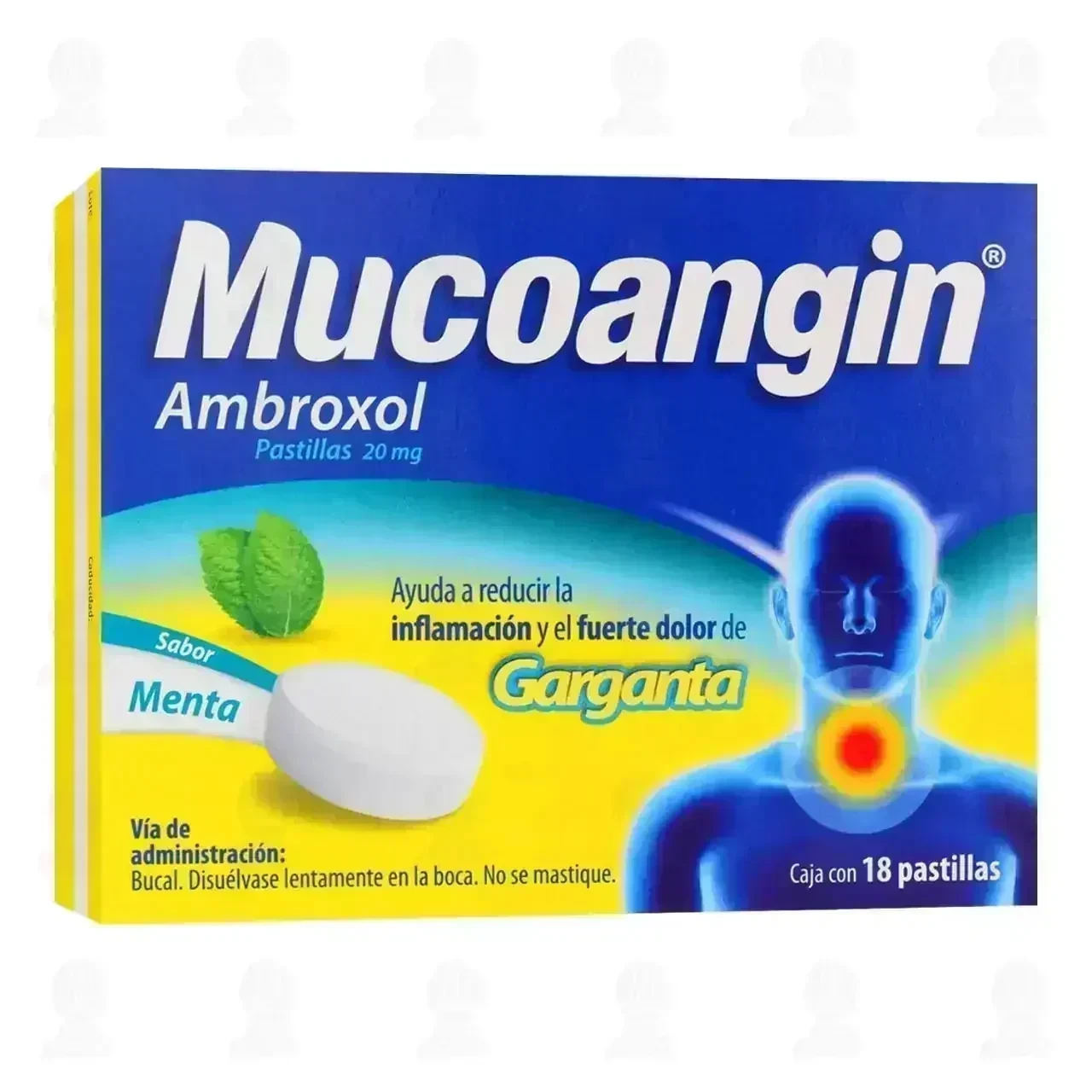 Mucoangin 20 mg Sabor Menta, 18 Pastillas.